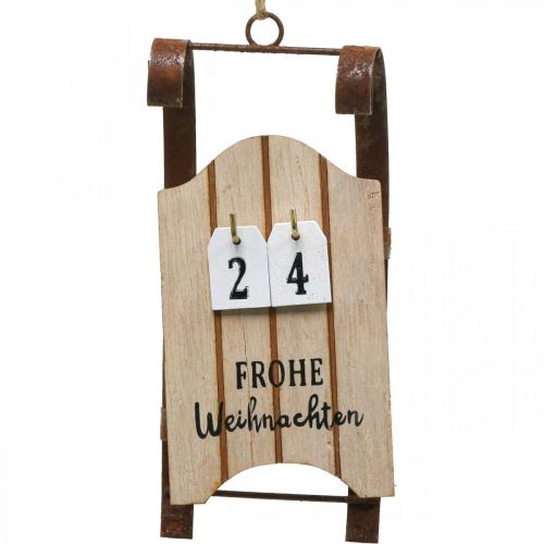 Produkt Ozdobne sanie drewniane kalendarz adwentowy rdzawy dł.14,5cm 2 sztuki
