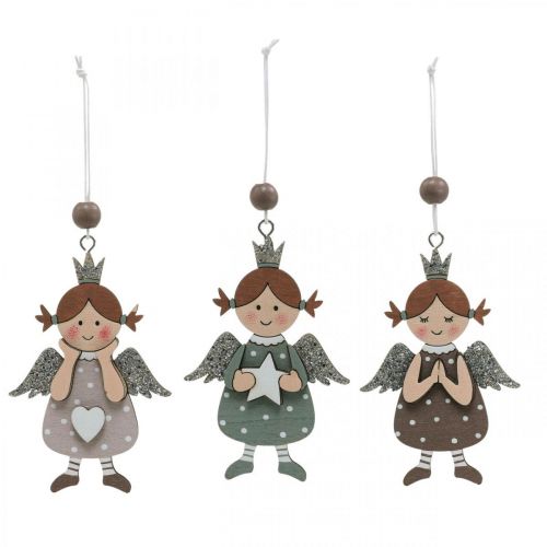 Floristik24 Zawieszka Anioł Świąteczny aniołek dekoracja drewniana 9,5x6,5cm 9szt