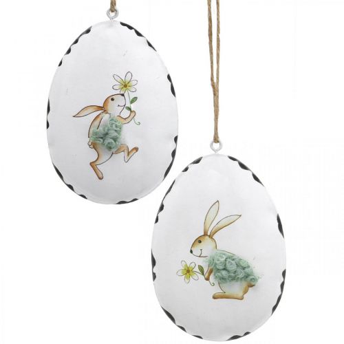 Floristik24 Jajka z króliczkiem, pisanki do powieszenia, metalowa dekoracja biała wys.10,5cm 4szt