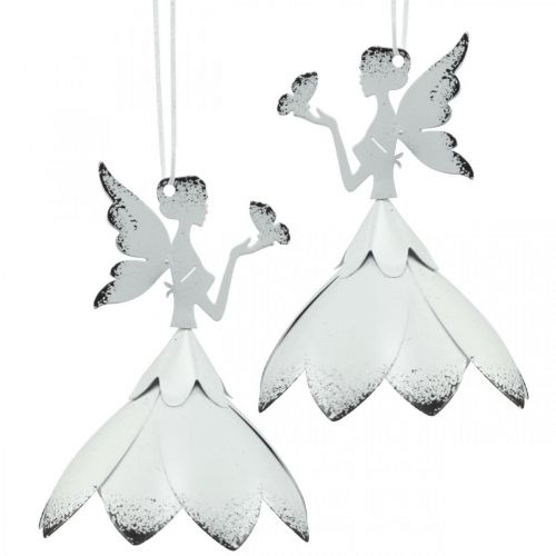 Floristik24 Wisząca ozdoba Elf Metal Biały Ø6cm H9cm 4 szt