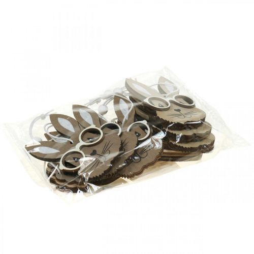 Produkt Drewniana zawieszka królik w okularach marchewkowy brąz beżowy 4×7,5cm 9szt