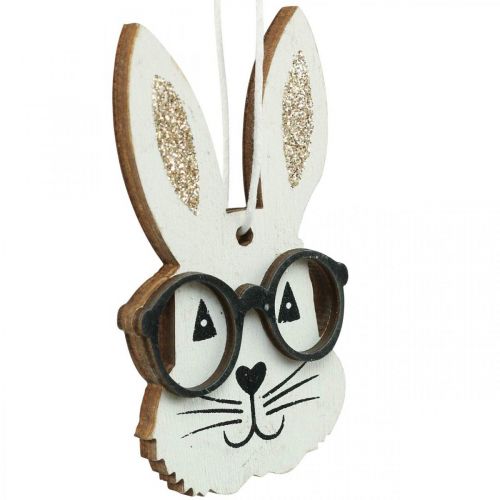 Produkt Drewniana zawieszka królik z okularami brokat marchewka 4×7,5cm 9szt