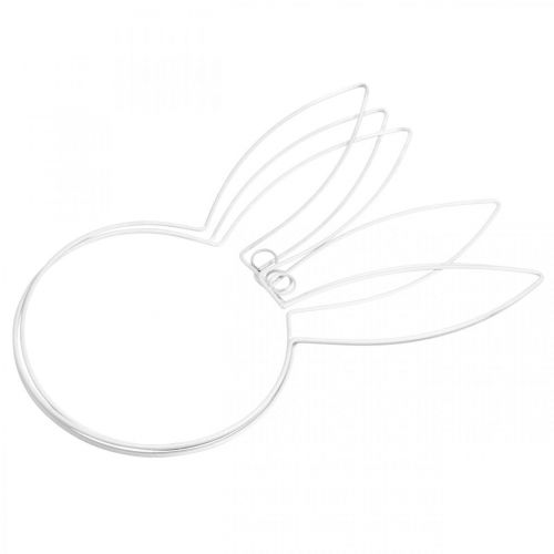 Floristik24 Ozdoba wielkanocna głowa króliczka do powieszenia białego metalowego wieńca h40cm 3szt