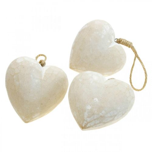 Produkt Wieszak dekoracyjny serce drewniane serce ozdobne do zawieszenia białe 12cm 3szt