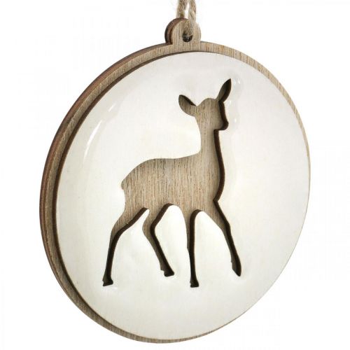 Produkt Wisiorek z jeleniem, medalion deco, drewniana ozdoba, adwent Ø9,5cm 6szt.