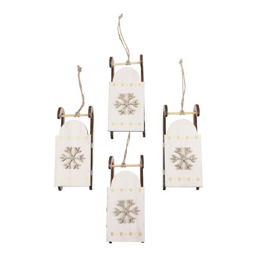 Produkt Świąteczne sanie drewniane biało-złote 15,5x6,5x4cm 4szt