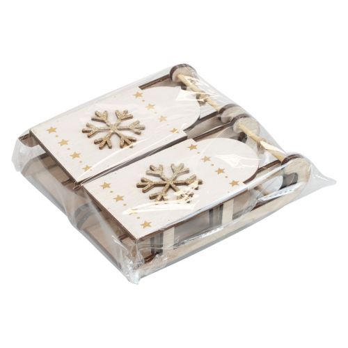 Produkt Świąteczne sanie drewniane biało-złote 15,5x6,5x4cm 4szt