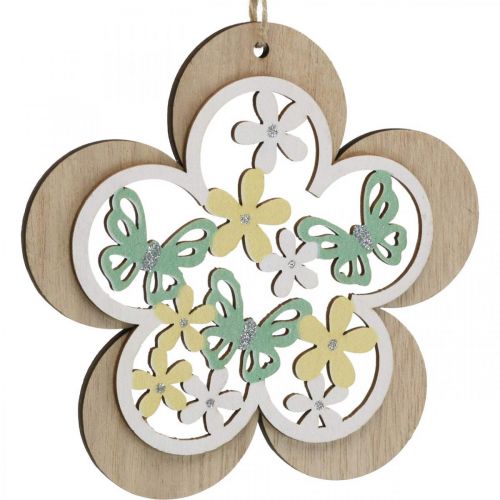 Produkt Motyl do zawieszenia, drewniana zawieszka kwiatek, wiosenna dekoracja z brokatem wys.11/14,5cm 4szt