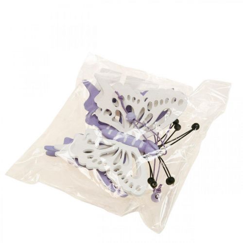 Produkt Wieszak dekoracyjny motyle drewno fioletowy/biały 12×11cm 4 szt