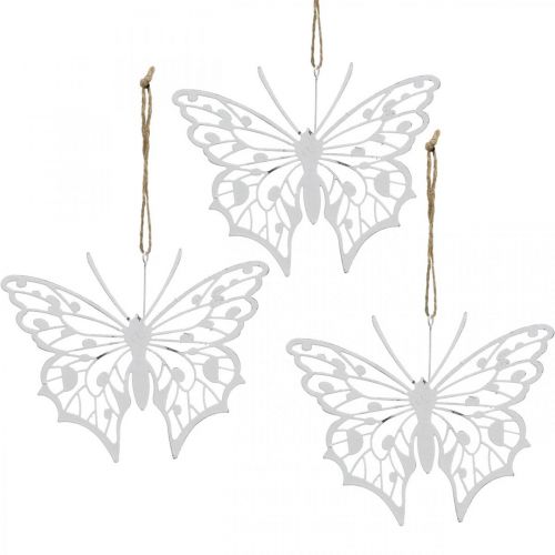 Dekoracja motylkowa wisząca w stylu vintage metalowa dekoracja biała 15×12cm 3szt