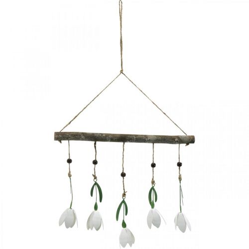 Floristik24 Gałązka ozdobna z kwiatami, wiosna, przebiśniegi do powieszenia, metalowe kwiatki dł.48cm szer.90cm