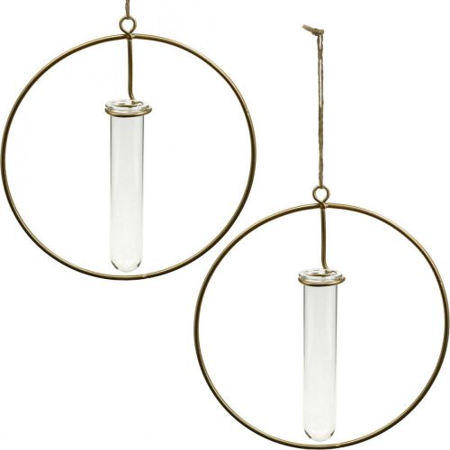Floristik24 Pierścień ozdobny do zawieszenia probówki złoty metal Ø16cm 4szt