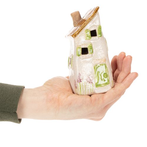 Produkt Rustykalny ceramiczny domek z jasnymi diodami LED, idealny jako nastrojowa dekoracja stołu, 15 cm, 2 sztuki