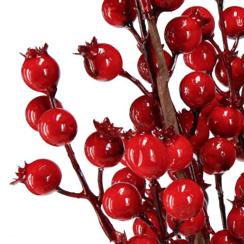 Produkt Ozdoba z dzikiej róży, sztuczne gałązki ozdobne, czerwona, dł. 62 cm, 3 sztuki
