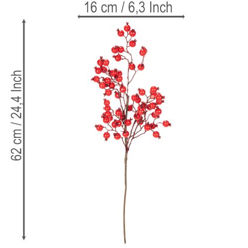 Sztuczna gałązka dzikiej róży z błyszczącymi owocami, 62 cm | Floristik24.pl