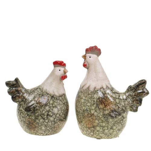 Floristik24 Figurki dekoracyjne kura i kogut szary, biały, czerwony 10,2 cm x 7 cm wys. 12,7 cm 2 sztuki