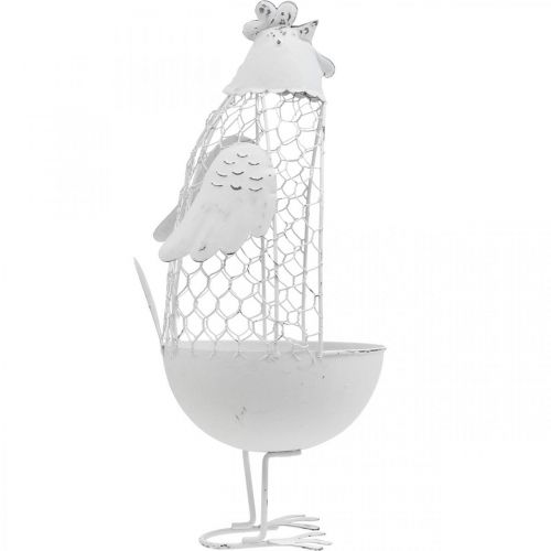 Floristik24 Kurczak do sadzenia, kosz kratowy, dekoracja wielkanocna, styl wiejski biały, srebrny W26,5 cm Ø11,5 cm