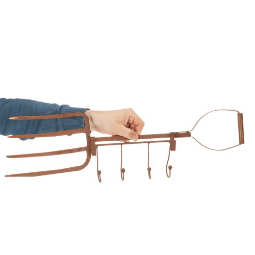Zardzewiały metalowy wieszak na haki, dekoracyjny widły do siana, dekoracja ogrodowa, 4 haki, 62 cm | Floristik24.pl