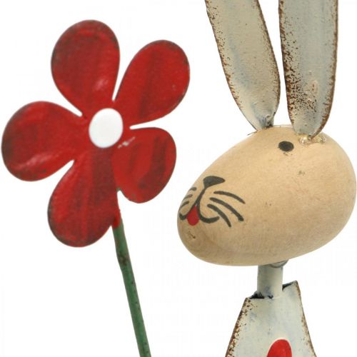 Produkt Ozdoba wielkanocna, królik metalowy, dekoracja wiosenna, Zajączek z kwiatkiem czerwony, beżowy W21cm 2szt