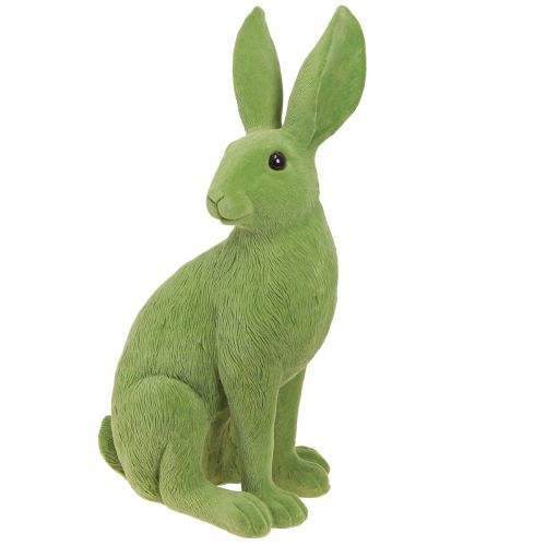 Floristik24 Zielony króliczek siedzący Dekoracja zajączka wielkanocnego flokowana 16×13×35 cm