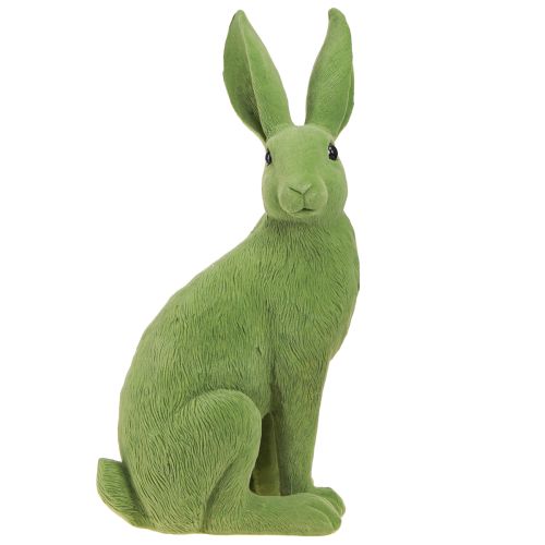 Floristik24 Zielony króliczek siedzący Dekoracja zajączka wielkanocnego flokowana 16×13×35 cm