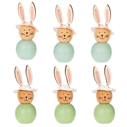 Produkt Drewniana figurka Zajączka Wielkanocnego, dekoracja wiosenna, dodatek do domu, miętowozielony, 9 cm, 8 sztuk