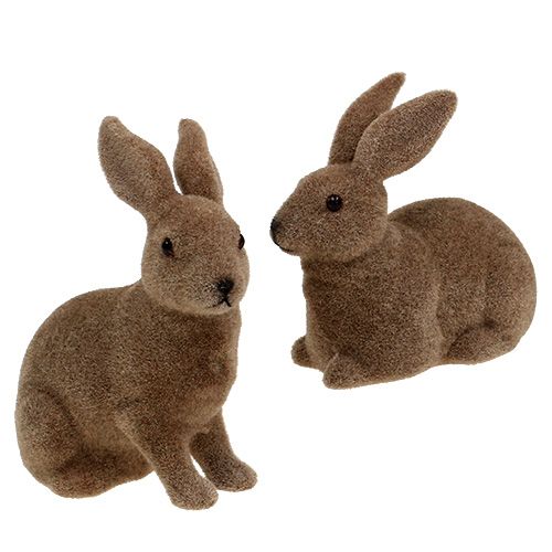 Floristik24 Królik flokowany brązowy 11cm, 13,5cm 6 szt