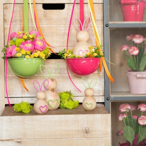 Produkt Drewniana figurka dekoracyjna królika z drucianymi uszami do nowoczesnych dekoracji wielkanocnych, 11 cm, 4 sztuki