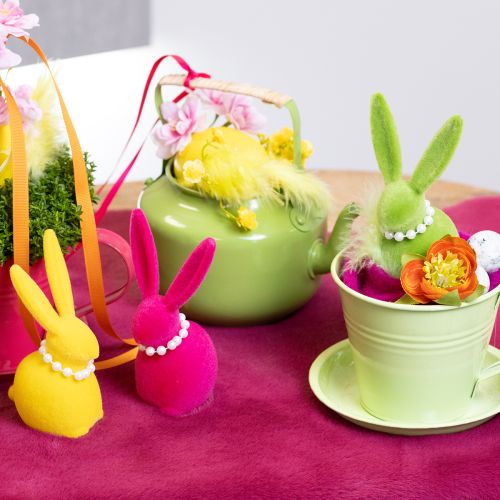 Produkt Dekoracyjna figurka zajączka wielkanocnego z perłowym naszyjnikiem, idealna do salonu lub sypialni, 13 cm, 4 sztuki