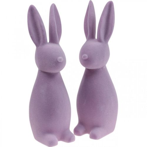 Floristik24 Deco Bunny Deco Easter Bunny Flokowany Liliowy Fioletowy W29,5cm 2szt