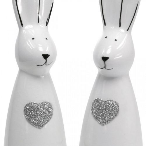 Królik ceramiczny czarno-biały, dekoracja z zajączka wielkanocnego para królików z sercem wys. 20,5 cm 2 szt.