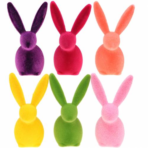 Floristik24 Króliczek flokowany kolorowy wys.13cm mix 6 szt