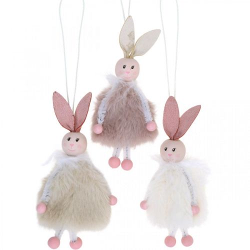 Zajączki, ozdoby wielkanocne, zawieszki wiosenne, zajączki wielkanocne do powieszenia beżowy, różowy, biały W12,5cm 3szt