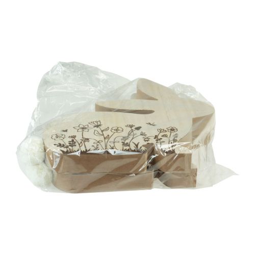 Produkt Króliczek Drewniany Siedzący Kwiatowy Wzór Naturalna Biel 24×24cm 2 szt