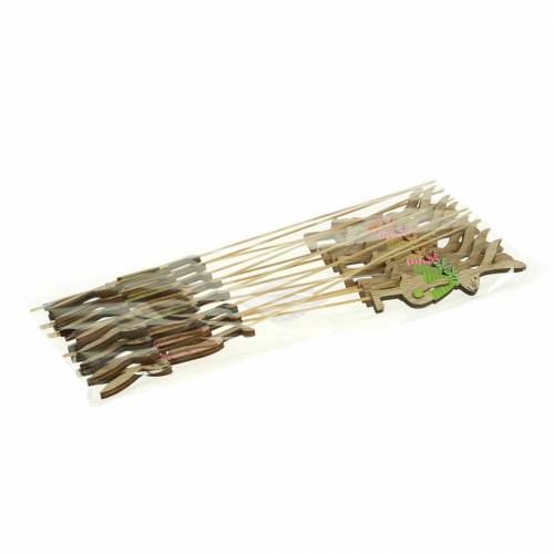 Floristik24 Dekoracja wielkanocna zajączek z patyczkiem drewno różne naturalne 11cm 16 szt