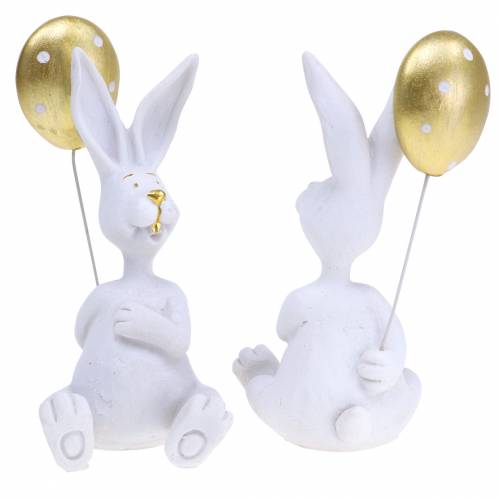 Floristik24 Króliczek z balonem siedzący biały, złoty W13,5cm 2szt