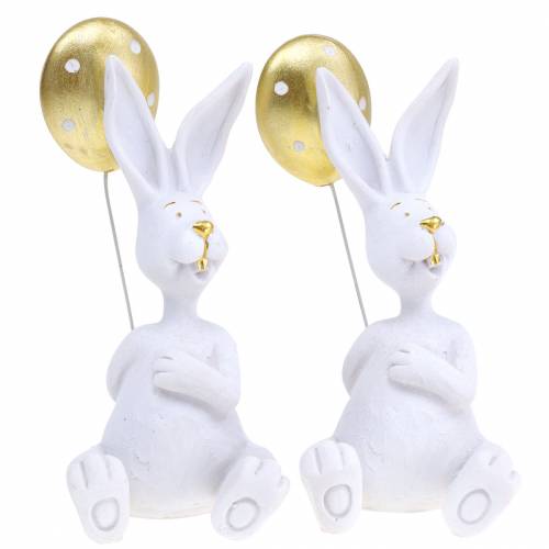 Floristik24 Króliczek z balonem siedzący biały, złoty W13,5cm 2szt