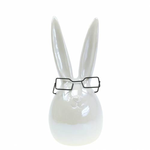 Floristik24 Zajączek wielkanocny w okularach biała masa perłowa ceramiczna wys.20cm
