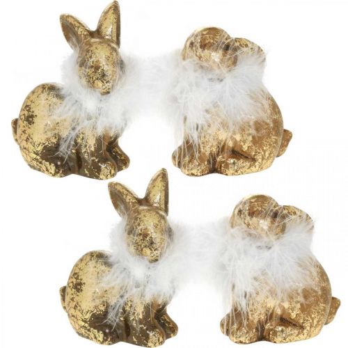 Produkt Złoty królik siedzący złota terakota z piórami W10cm 4 szt