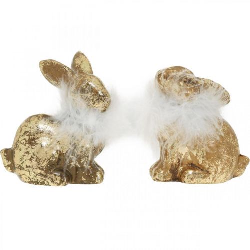Produkt Złoty królik siedzący złota terakota z piórami W10cm 4 szt
