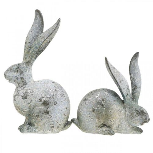 Produkt Dekoracyjny króliczek, figurka ogrodowa o wyglądzie betonu, shabby chic, dekoracja wielkanocna ze srebrnymi akcentami wys. 21/14 cm, 2 szt. w zestawie