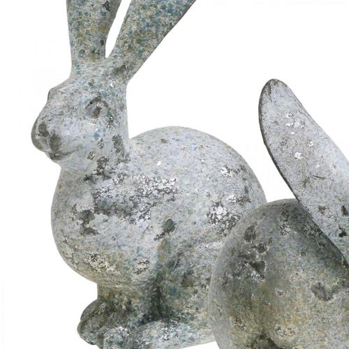 Produkt Dekoracyjny króliczek, figurka ogrodowa o wyglądzie betonu, shabby chic, dekoracja wielkanocna ze srebrnymi akcentami wys. 21/14 cm, 2 szt. w zestawie