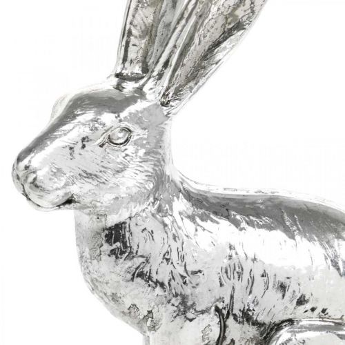Floristik24 Zajączek siedzący srebrny króliczek figurka dekoracja stołu Wielkanoc 16,5 cm