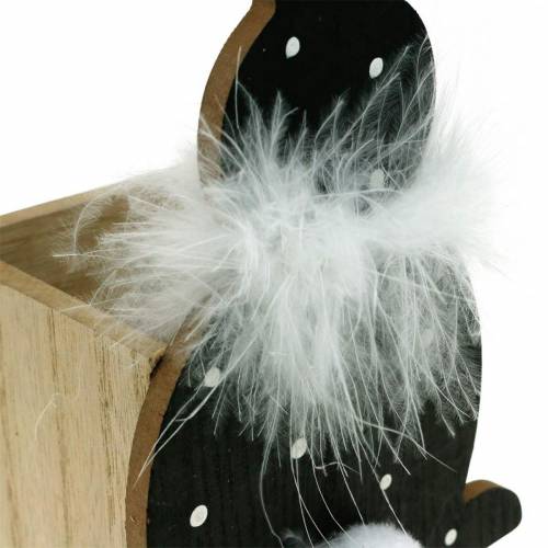 Produkt Bunny Planter Boa z piór Czarny, biały w kropki drewniany zając wielkanocny