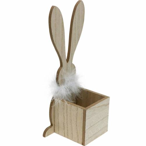 Floristik24 Bunny Planter Boa z piór Czarny, biały w kropki drewniany zając wielkanocny