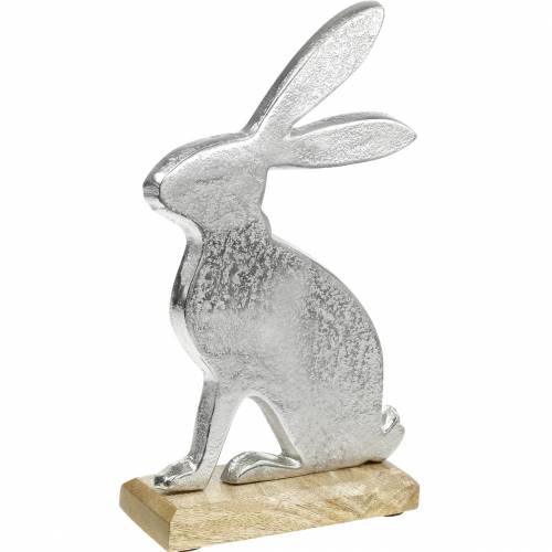 Floristik24 Króliczek Srebrna metalowa drewniana podstawa Easter Bunny Decoration Easter