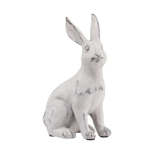 Floristik24 Królik siedzący królik dekoracyjny sztuczny kamień biały szary wys. 21,5 cm