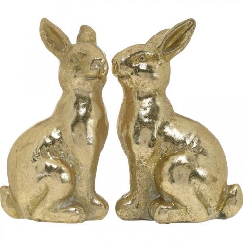 Produkt Zajączek dekoracyjny złoty siedzący, zajączek do dekoracji, para zajączków wielkanocnych, wys. 16,5 cm 2 szt.
