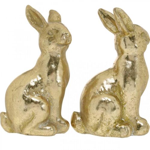 Produkt Zajączek dekoracyjny złoty siedzący, zajączek do dekoracji, para zajączków wielkanocnych, wys. 16,5 cm 2 szt.