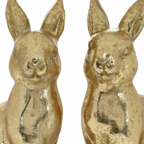 Ozdobny króliczek złoty siedzący, króliczek do dekoracji, para zajączek wielkanocnych, wys. 16,5 cm 2 szt.